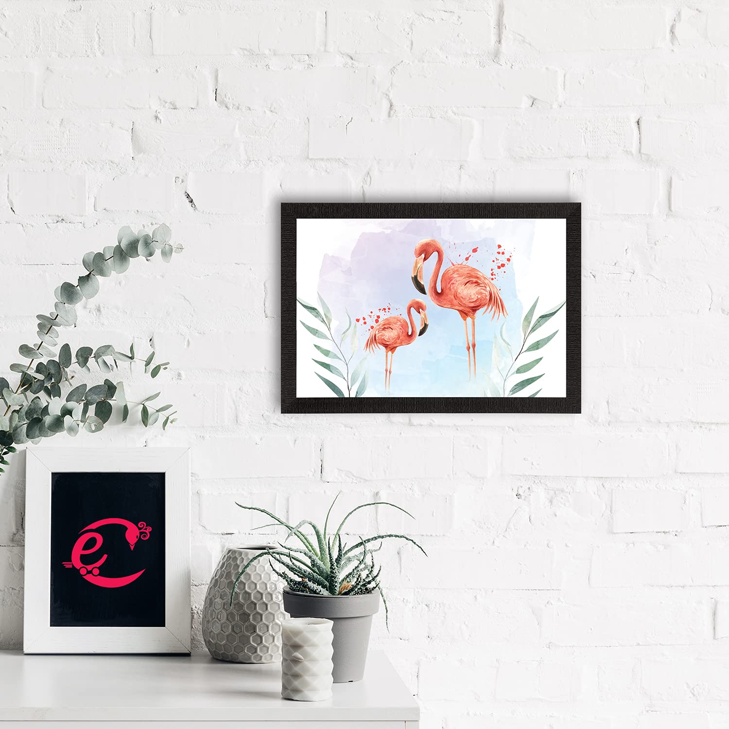 eCraftIndia Pink Flamingo Satin Matt Texture UV Art Painting